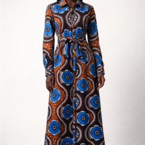 Blue Floral Ankara Shirt Dress with Belt