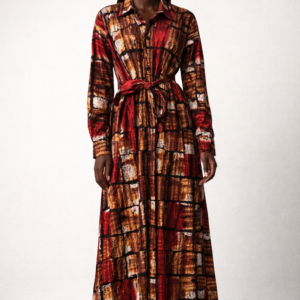 Red & Brown Ankara Shirt Dress with Belt
