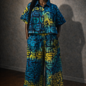 The Marcella Two-Piece Pant Set – Blue Lagoon Batik