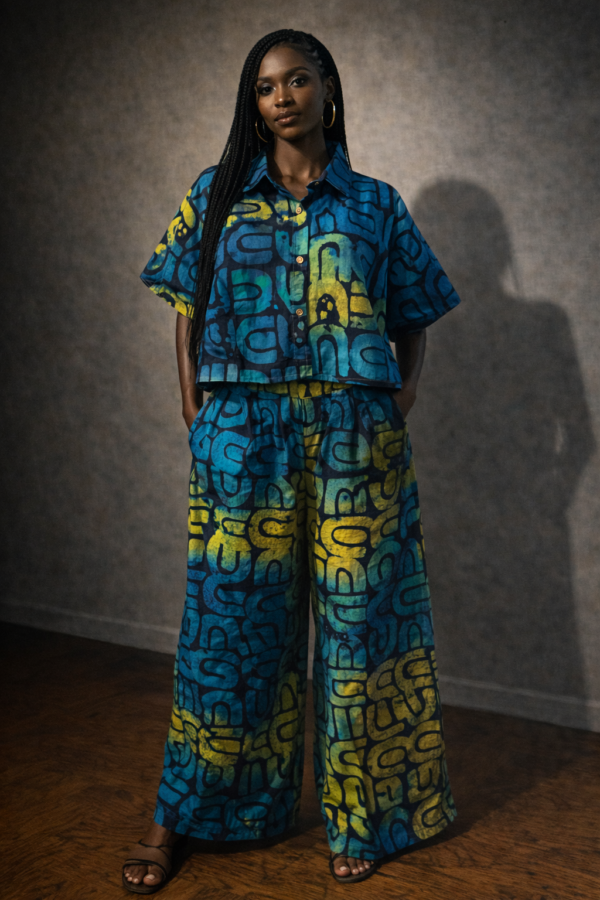 The Marcella Two-Piece Pant Set – Blue Lagoon Batik