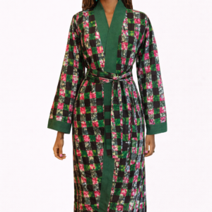 Dorothy Long Kimono– Green Patchwork Check