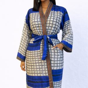 Dorothy Long Kimono – Indigo Grid Edition