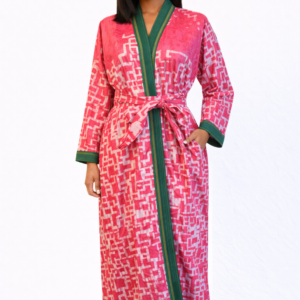 The Dorothy Long Kimono — Rose Maze with Emerald Trim
