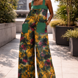 Alyssah Jumpsuit – Forest Batik with Liberian Country Cloth Pockets
