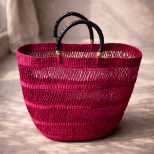 Ghanaian Handwoven Market Tote — Magenta