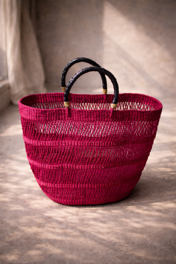 Ghanaian Handwoven Market Tote — Magenta