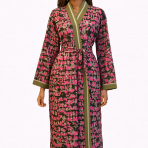 The Dorothy Long Kimono — Garden Mosaic with Olive Trim