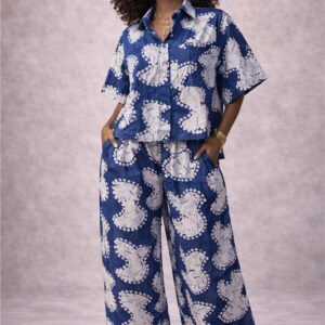The Marcella Two-Piece Pant Set – Indigo Cloud Batik