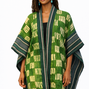 Louise Kimono – Green Adire Grid
