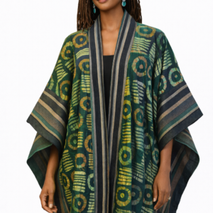 Louise Kimono – Forest Circle Print with Aso Oke Trim