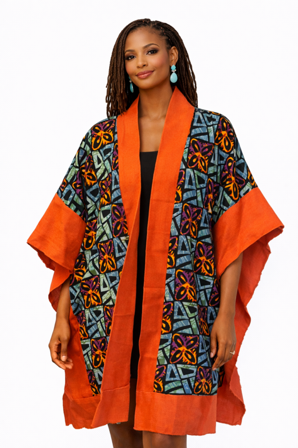 Louise Kimono – Orange Aso Oke Trim
