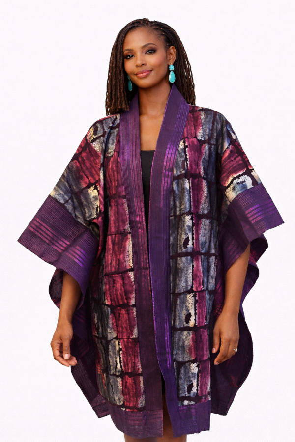 Louise Kimono – Plum Aso Oke Trim