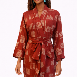 The Lurabelle Kimono — Rust Adire Stripe