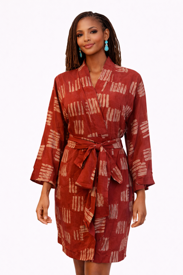 The Lurabelle Kimono — Rust Adire Stripe