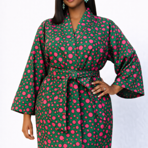 The Lurabelle Kimono — Green Base with Pink Dot Print