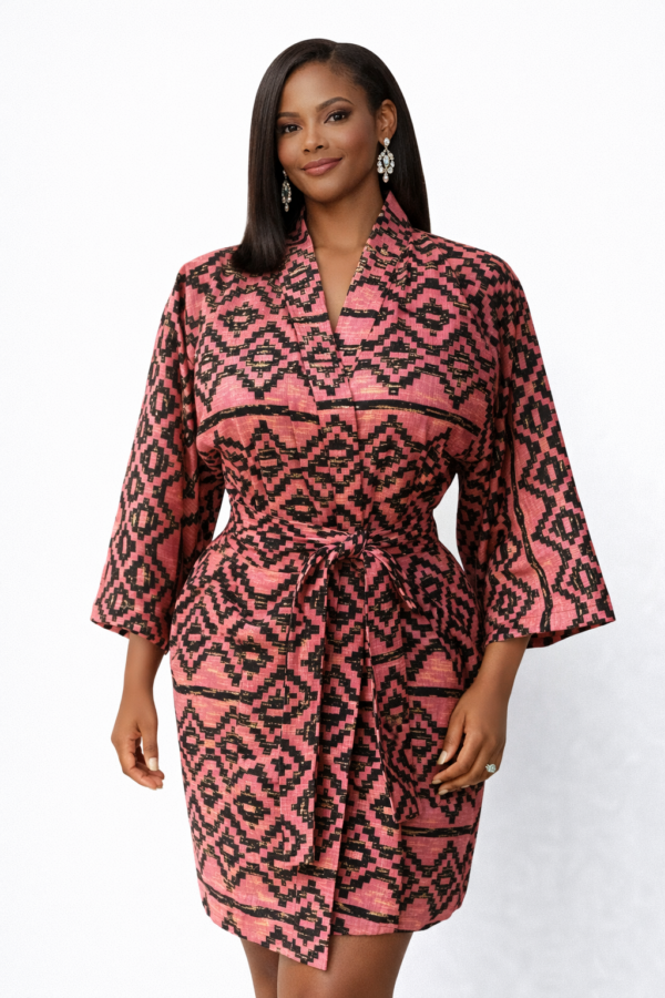 The Lurabelle Kimono — Rose Clay & Olive Geo (Ankara)