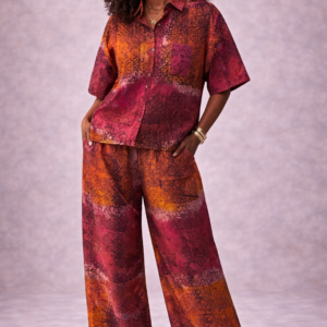 The Marcella Two-Piece Pant Set – Sunset Ember Batik