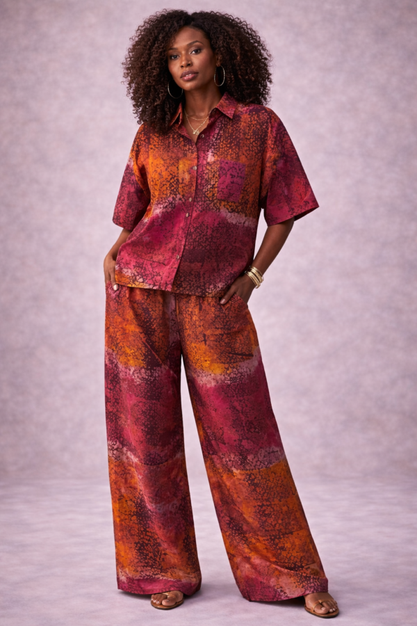 The Marcella Two-Piece Pant Set – Sunset Ember Batik