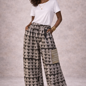 Adire Wide-Leg Pants with Liberian Country Cloth Pocket