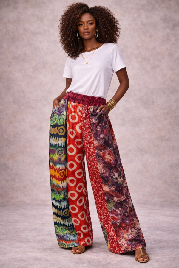 Adire Wide-Leg Patchwork Pants – Heritage Mix